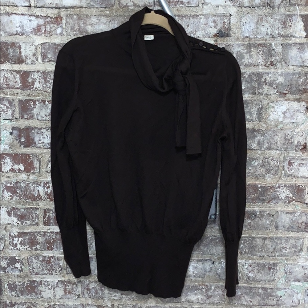 Vintage Agnona Dark Brown Tie Neck Sweater